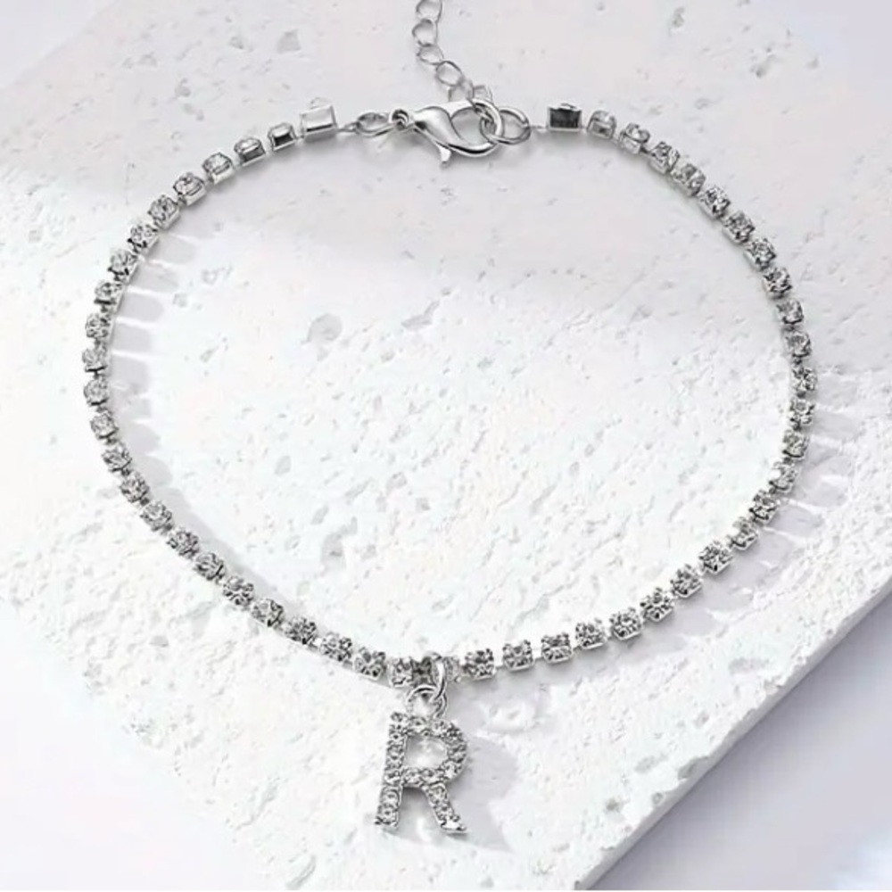 Letter R Pendant Tennis Anklet or Hand Chain Bracelet